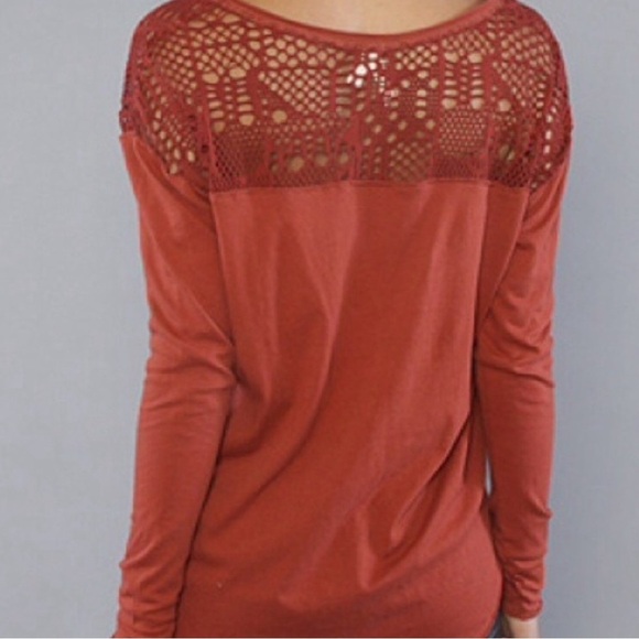 We The Free | Rust Lace Accent Long Sleeve Top | 100% Cotton | Sz L? (Check) - Picture 2 of 10